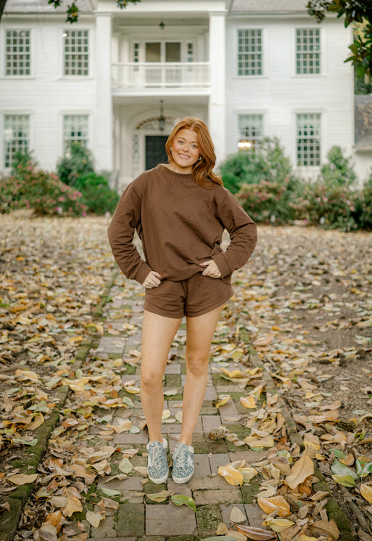 Mock neck terry sweatshirt