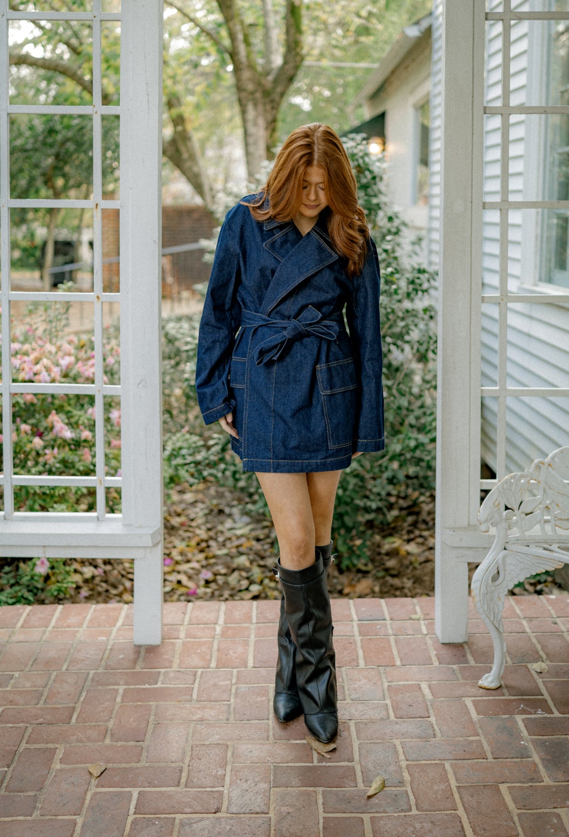 Denim bow belt dress