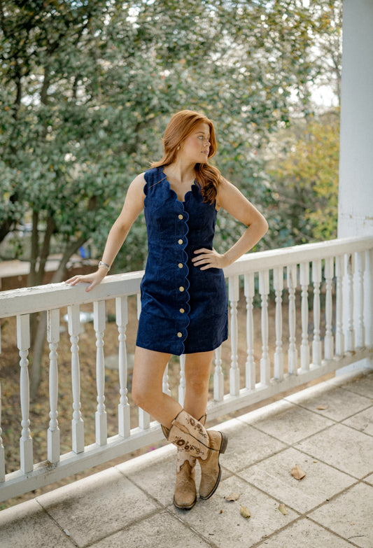Corduroy scalloped mini dress