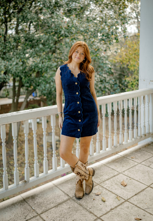 Corduroy scalloped mini dress