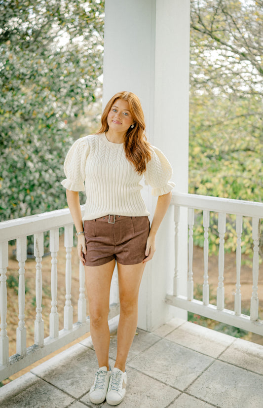 Puff sleeve knit sweater top