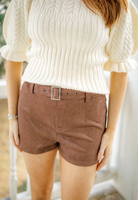 Brown suede mini shorts